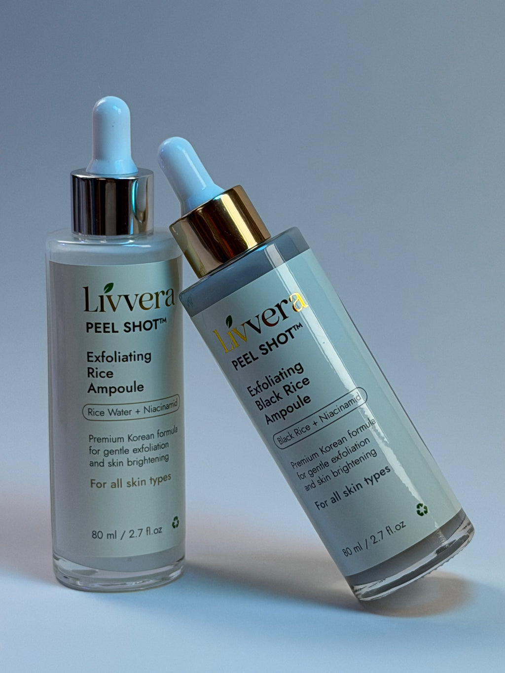 Livvera PEEL SHOT™ — Black & White Rice Duo: Premium Exfoliating Ampoule Set (2 x 80ml)