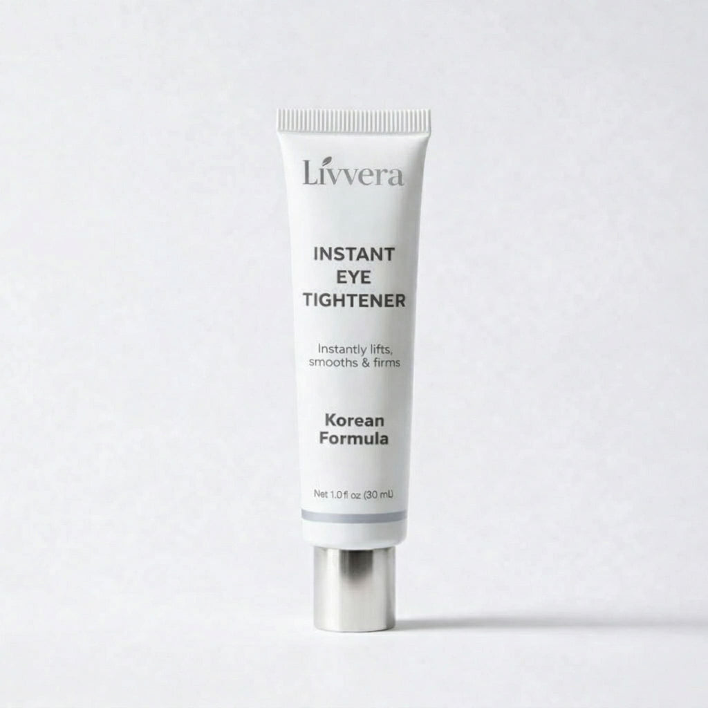 Tube of Livvera Instant Eye Tightener on a white background