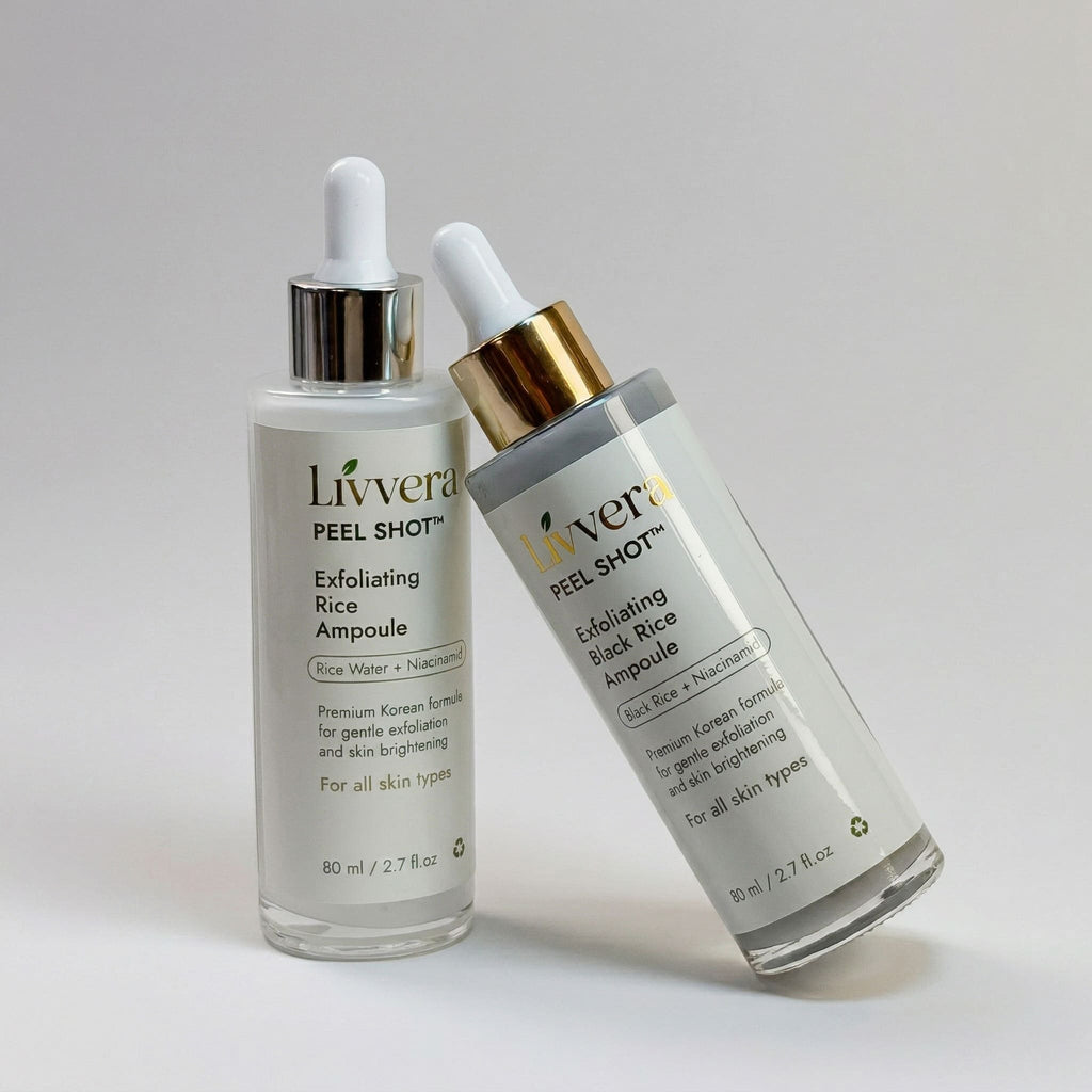 Two Liverya peel shot ampoules on a light gray background