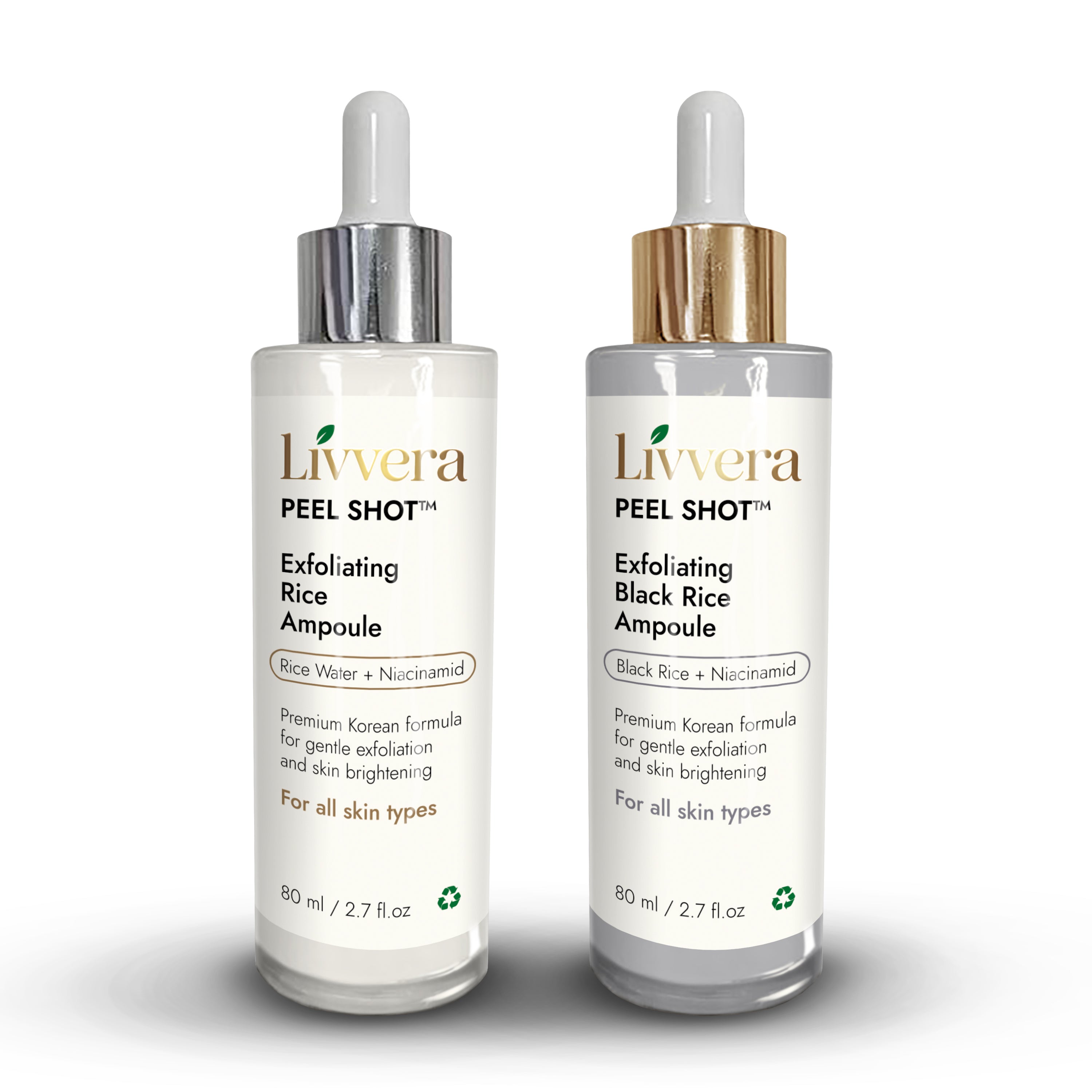 Livvera PEEL SHOT™ — Black & White Rice Duo: Premium Exfoliating Ampoule Set (2 x 80ml)