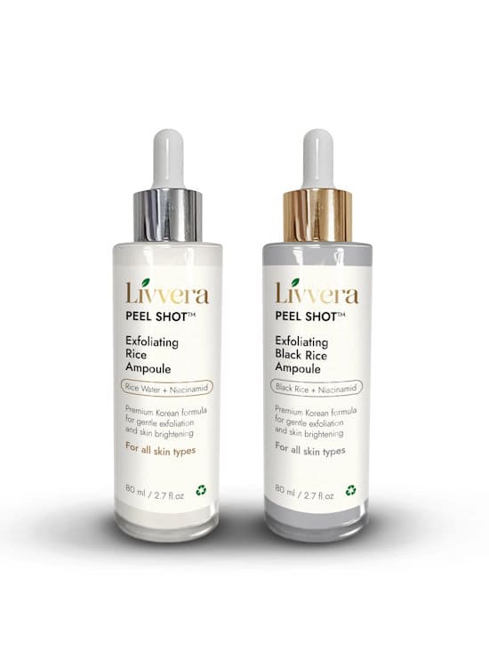 Livvera PEEL SHOT™ — Black & White Rice Duo: Premium Exfoliating Ampoule Set (2 x 80ml)